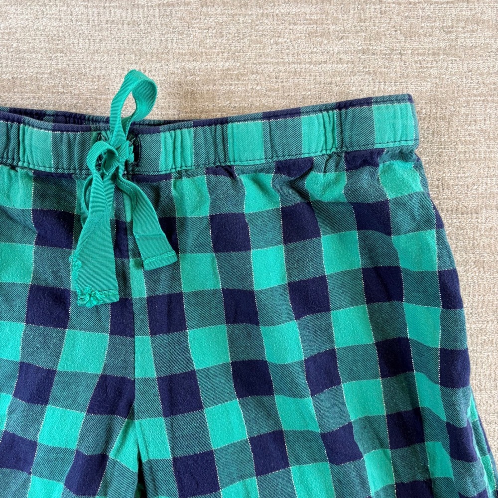 Aerie Pajama Pants Womens L Green Navy Blue Buffalo Plaid Metallic Flannel EUC